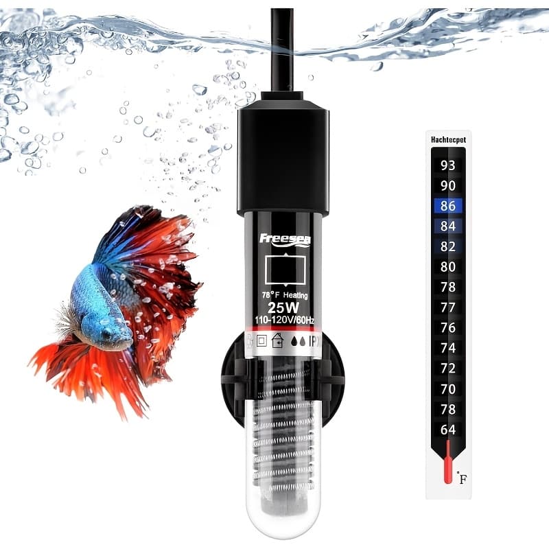 TEMU Freesea Aquarium Fish Tank Heater: 25w/50w/100w/300w Small Submersible Aquarium Heater With Temperature For 1-5 Gallon Betta Turtle Freshwater Saltwater Tank