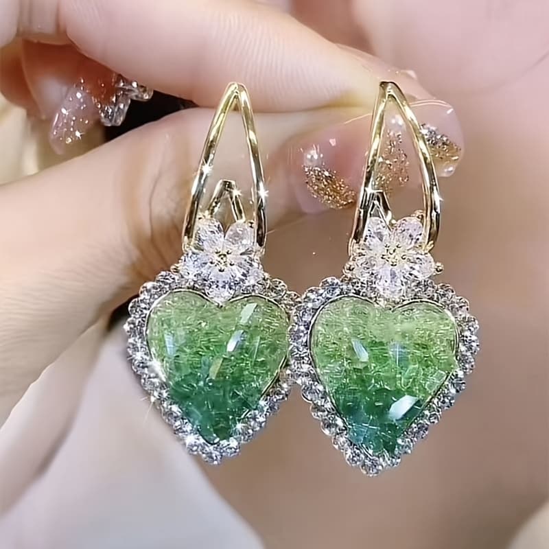TEMU Love Earrings, Vintage Elegant Heart, Alloy, Rhinestones, Stainless Steel Ear Needle, Casual Attire