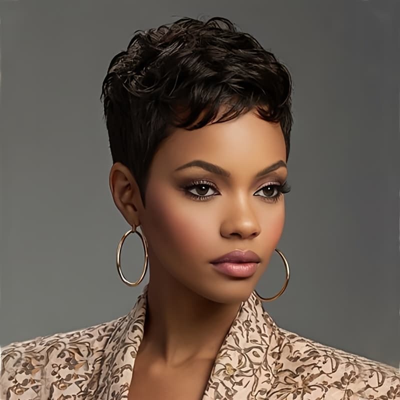 TEMU Synthetic Wavy Wigs For Women Featuring A Short Cut In Colors Like Black, Brown, And Red, Complete With Bangs