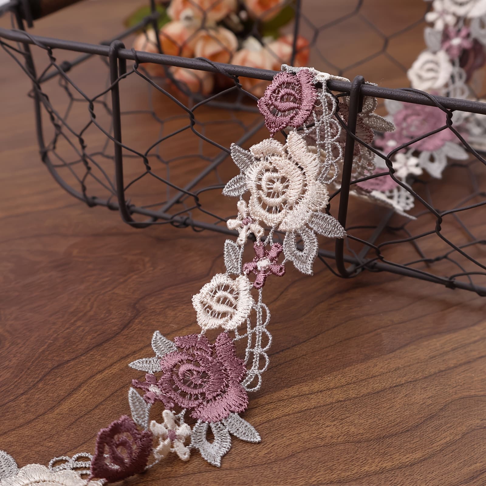 TEMU 2yards Rose Lace Trim Floral Trim Ribbon For Garments Accessories