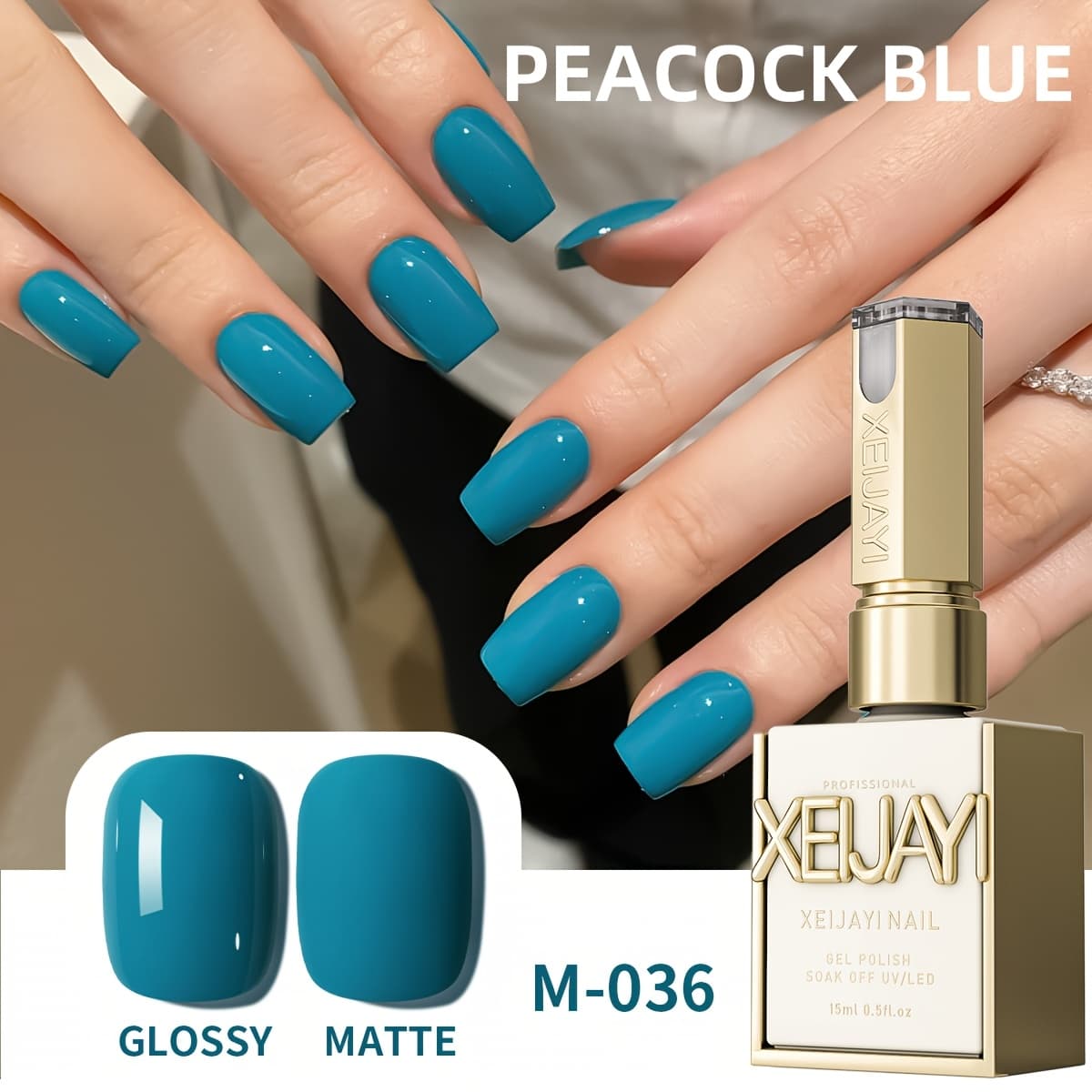 TEMU Xeijayi 15ml High- Teal Nail Gel Polish - Long-lasting, /led Compatible, Non-damaging Formula For Diy & Salon Nail Art, Glossy Finish, Vibrant Color, Easy Application, Gel X Nail Supplies