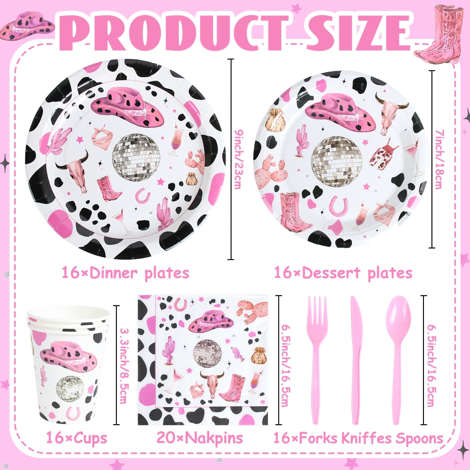 TEMU 116pcs Cowgirl Birthday Party Decorations, Party Supplies Tableware - Includes Plates, Napkins, Cups, Forks, For Western Cowgirl Party Decorations, Serve 16
