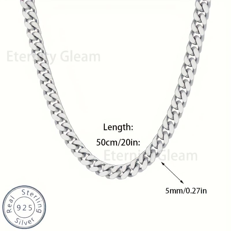 TEMU 925 Sterling Silvery Cuban Chain Men's Necklace, Fashion Personality, Casual Attire, Birthday, , Valentine's Day, Christmas, Halloween, Thanksgiving Day, Gift Box