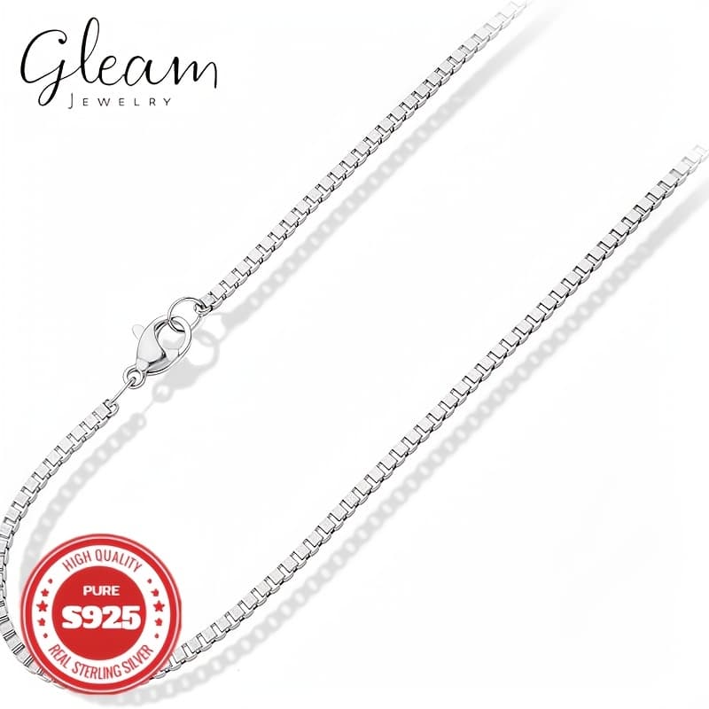 TEMU 925 Sterling Silvery, Box Necklace, Fashionable And Simple, Wedding, Engagement Gift, Width 1mm, 0.14 Ounces
