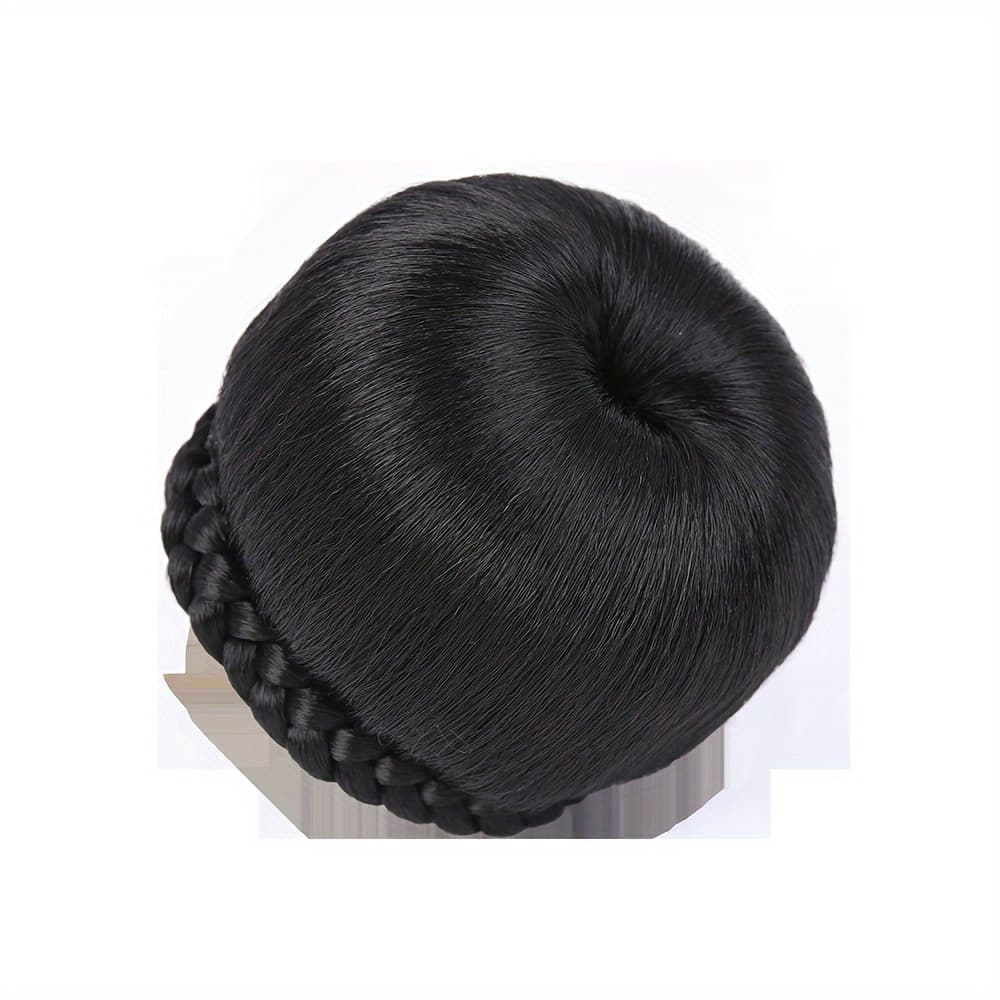 TEMU Fashion Braided Black Synthetic Clip In Hair Buns For Updos Hair Extension For Daily