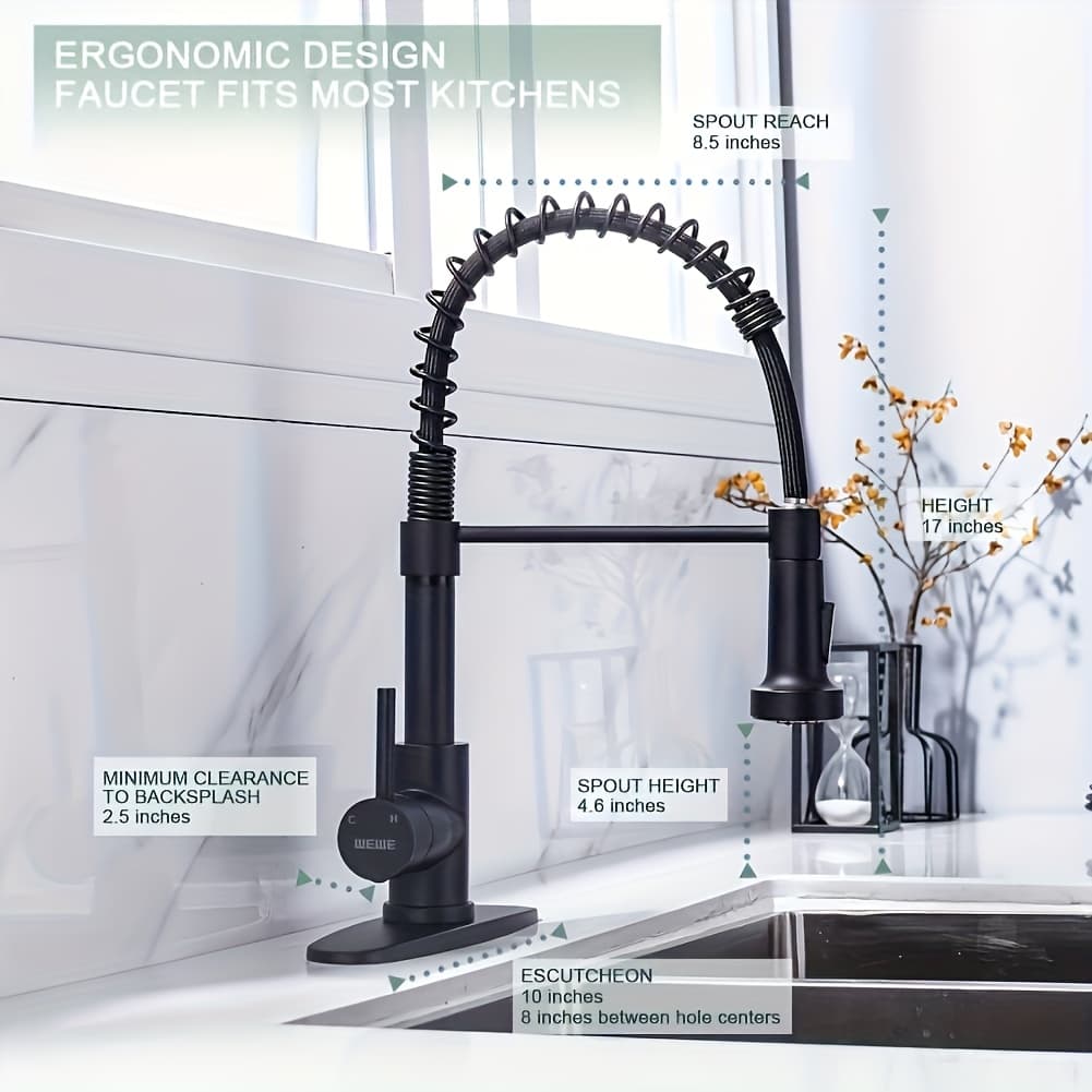 TEMU Modern Single/3-hole Pull-out Kitchen Faucet With Retractable Sprayer, Hot/cold Water Dual-supply Sink Tap, Brushed & Base Plate, Compatible With G1/2 Connections ( Valve Core)