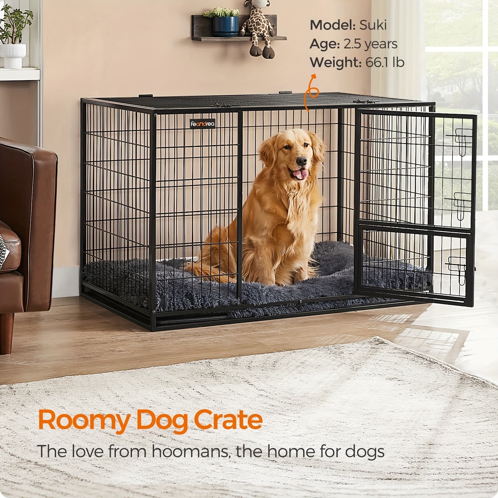 TEMU Heavy-duty Dog Crate, Metal Dog Kennel And Cage With Removable Tray, Xxl For Large Dogs, 48 X 29.3 X 31.7 Inches, Black thumbnail 2