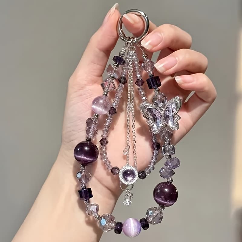 TEMU [ Dance] New Luxury Purple Beaded Phone Chain Pendant - Heavy , Elegant, Stylish And Versatile, Exquisite High-end Heart Tassel Bag Pendant
