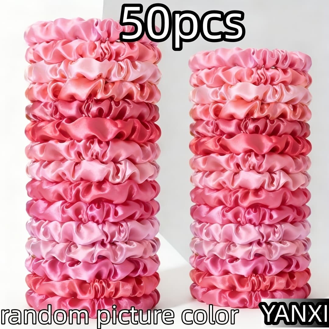 TEMU 16/32/50/pcs Random Picture Colors Bulk Satin Scrunchies Women Bohemian Elegant Pink Small 6.5cm Headwear Hair Ties Additions Casual Cute