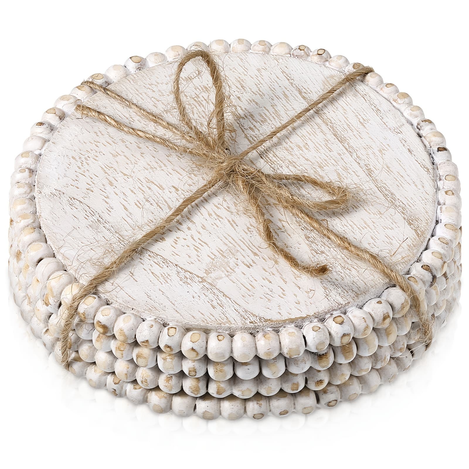 TEMU 4pcs Wood Beaded Coasters 3.9 Inch Round Rustic Farmhouse Coasters Wooden Coasters For Drinks Decorative Table Top Coasters Wood Bar Coaster Set For Housewarming Home Kitchen (beige)