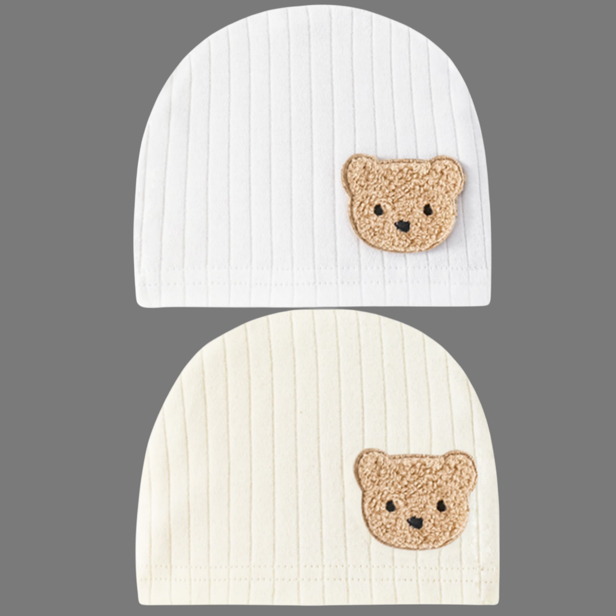 TEMU 2pcs Newborn Baby Adorable Bear Patch Hats, Caps, Fits 0-3 Months