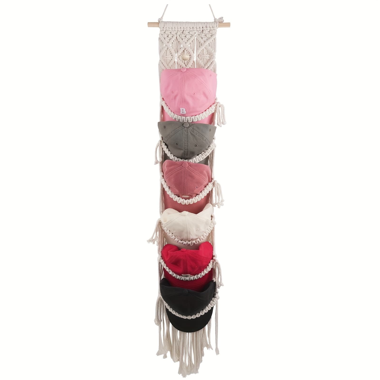 TEMU Macrame Holder Boho Hat Hangers Over Door Ball Rack Organizer Decorative Bohemian Handmade Woven Wall Hanging For Baseball Display Decoration (ivory, Up To 12 Caps)