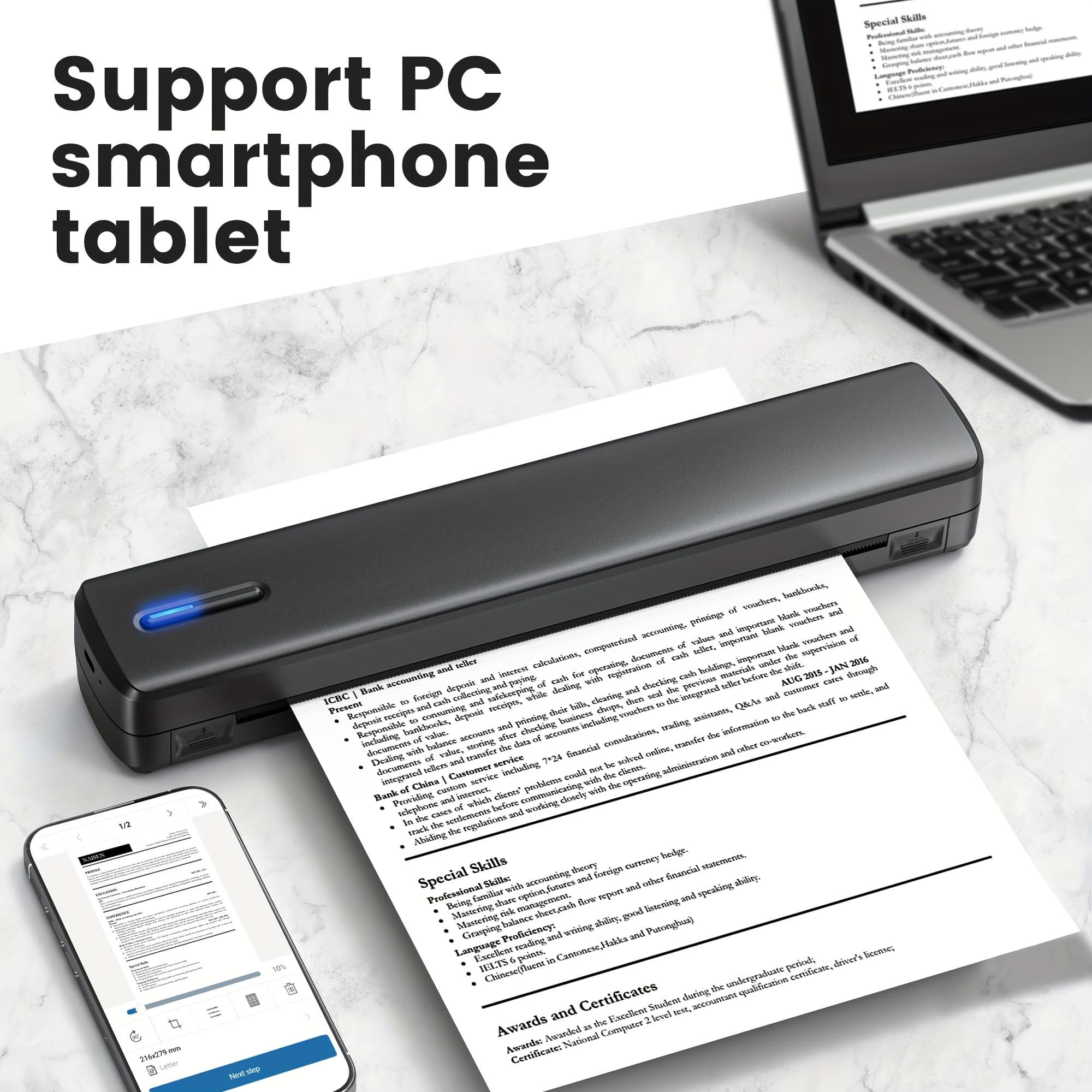 TEMU Portable Printer Wireless For Travel, D810b Thermal Printer Support For 8.5"x11" Us Letter, Inkless Printer Compatible With Ios, , Laptop For Office, Car And Home, Black
