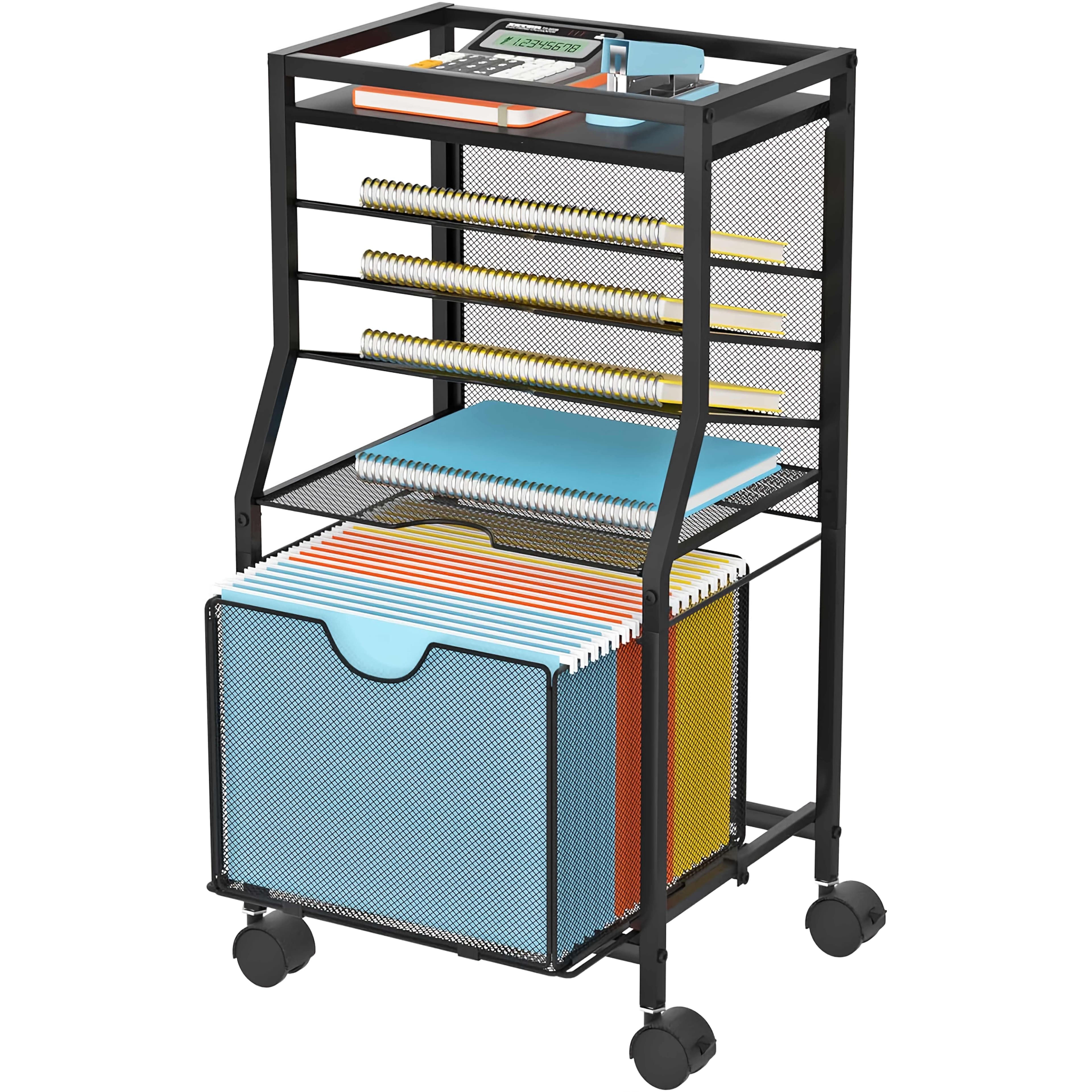 TEMU Rolling File Cart With Drawer, 1 Pack Metal File Organizer On Wheels For Hanging File Folders, Mesh & Wood Office Cart For Under Desk Storage, Home Office Organization, Fall & Holiday Gift