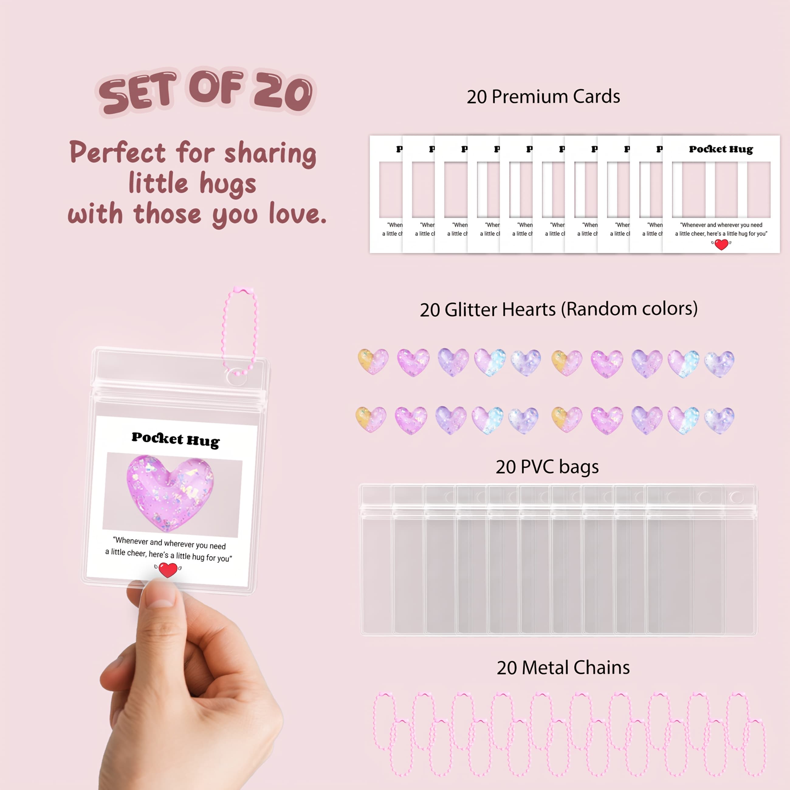 TEMU 20sets Pocket Hug Cards With Heart, Portable Encouragement Cards, Random Color, For , Perfect For Christmas, Thanksgiving And Special Occasions