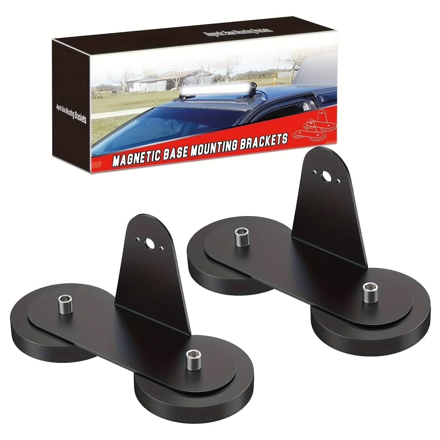 TEMU 2pcs Magnetic Base Led Light Bar Mounting Brackets, Powerful Sucker Holder For Straight Curved Side-mounted Light Bar Mounting On Hood Roof Nilight Black