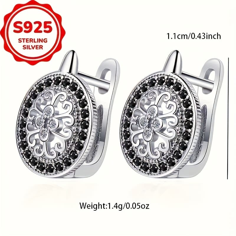 TEMU Stylish Vintage 925 Sterling Silver Hoop Earrings Featuring A Delicate Hollow And Cubic Zirconia, Hypoallergenic And Perfect For Parties And Everyday Use, Offering A Luxury And High-end Fashion