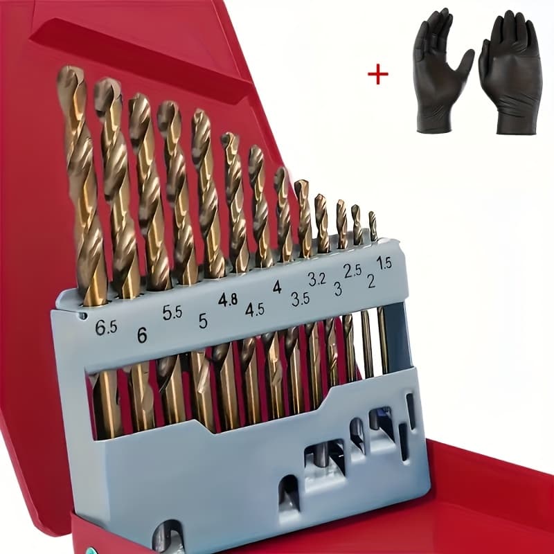 TEMU 13pcs Cobalt Drill Bit Set, M35 Steel, Round Handle - Ideal For Stainless Steel, Cast, Wood & Plastic - Durable & Precision Marked With Size Guide, Cobalt Drill Bit Set For Metal