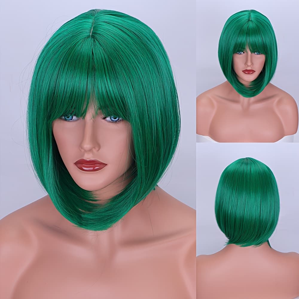 TEMU 12 Inch Fashionable Women's Bob Wig With Bangs, Short Straight Hair Synthetic Wig For Daily Wear
