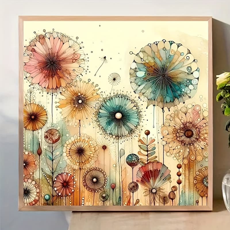 TEMU Colorful Dandelion Diamond Painting Kit 5d Set Frameless, Painting Arts And Crafts With Diamonds Home Wall Decor, Wonderful Gift 11.81x11.81in