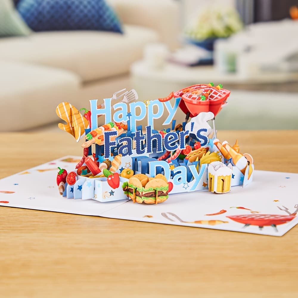 TEMU 3d Pop-up "happy Father's Day" Celebration Scene Card - Vibrant Food & , Ideal Gift For The Best Dad On Father's Day, Festive Card | Design | Colorful Illustrations, Father's Day Gifts For Dad