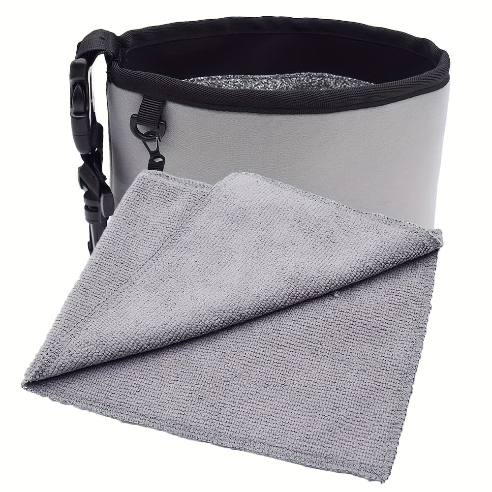 TEMU Durable Polyester Golf Ball Cleaning Bag With Microfiber Cloth, Golf Club Head Cleaner - Gray/red/black, Golfers, For Easy Carry And Use, Golf Ball Care | Compact Golf Bag | Mesh