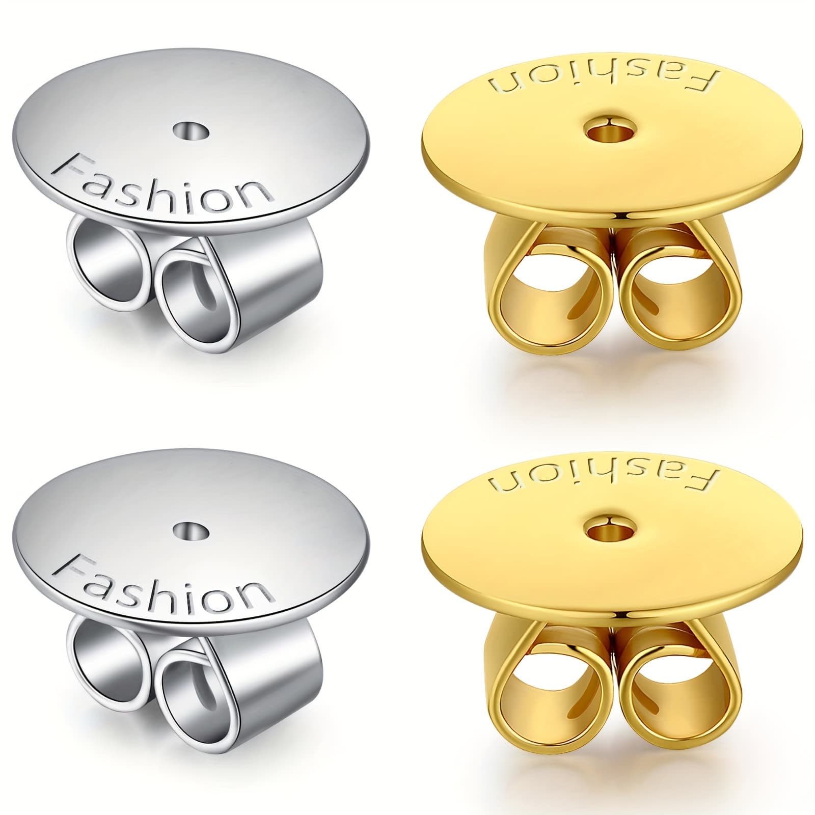 TEMU 4pcs Kmeosch Hypoallergenic Secure Locking Earring Backs Suitable For Ears, Skin & Piercing Replacement - Non-piercing Secure Ear For Stud Earrings (4pcs)
