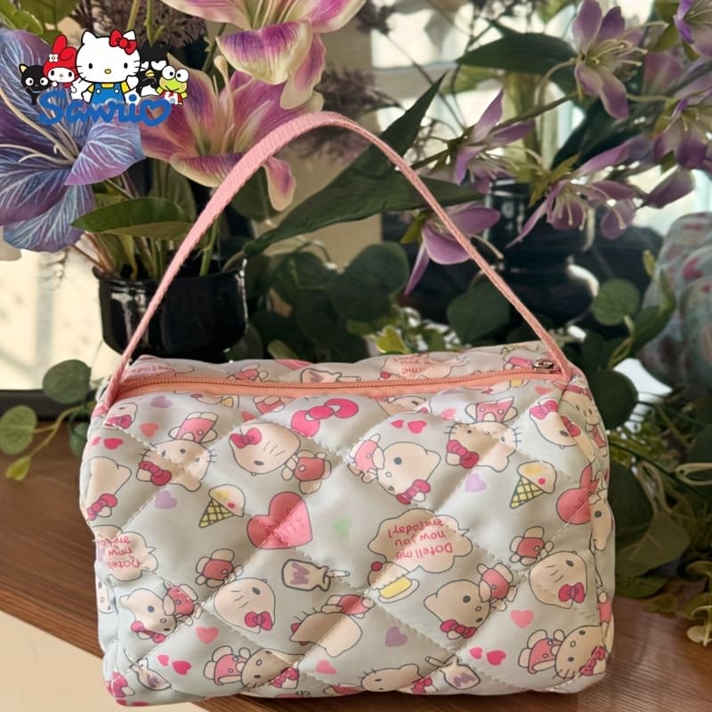 TEMU 1pc Cute Hello Kitty Series Large Capacity Cosmetic Bag - Red Cat Cherry Heart Cartoon Design Wash Bag, Suitable For Casual, Travel And Gym Use, Daily Use