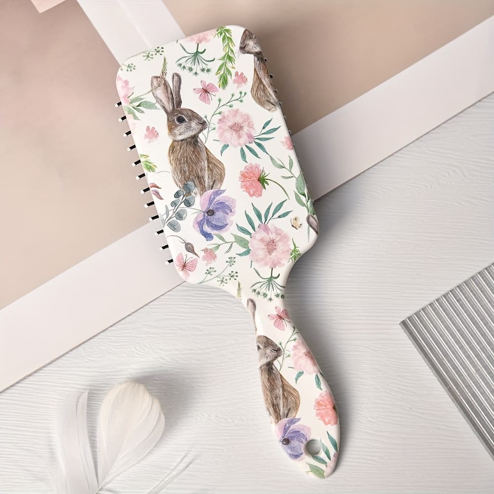 TEMU Easter Bunny Pattern Air Cushion Comb - Anti-static, For All Hair Types, Nylon Bristles & Abs Handle, Stocking Stuffer