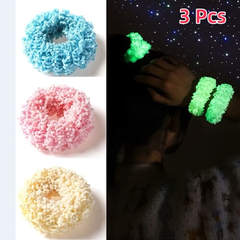 TEMU Soft Plush Hair Ties That Glow, Elastic Thick Hair Bands That Are Stretchable, Making Them Perfect As Gifts For Women Going Camping. Luminous Hair Additions Are Ideal For Gifts And Supplies