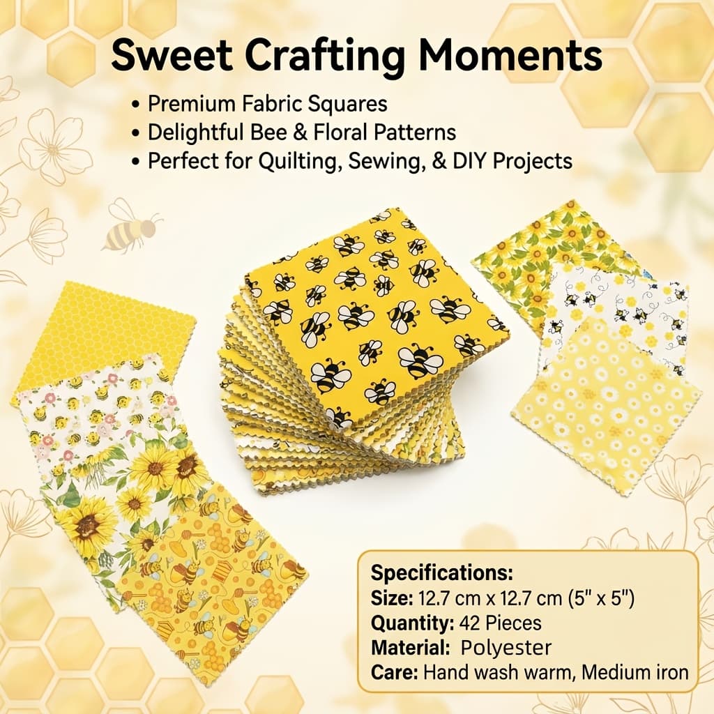 TEMU 42pcs Of Sunflower Print Fabric, Pre-cut Into Small Squares, Featuring 14 Patterns With Classic Combinations Like Honeycomb And . Perfect For Diy Quilting And , Bag Making, Doll Crafting
