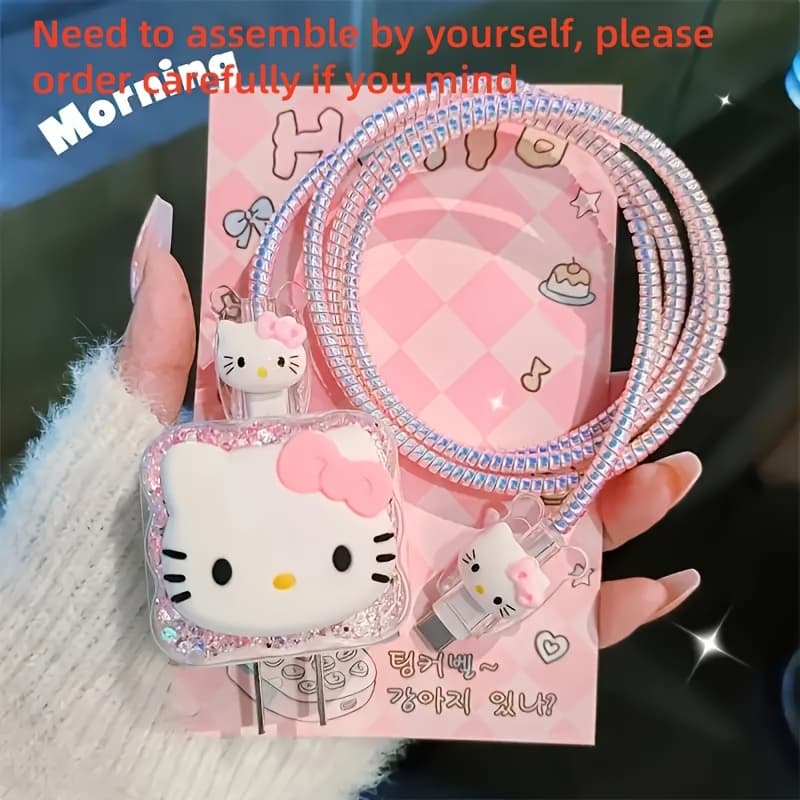 TEMU Authorized Hello Kitty Licensed Product | Charger & Cable Protector Sleeve, 20w Usb-c Adapter Charger Cable With Cute Cartoon Protective Cover, Suitable For Everyone