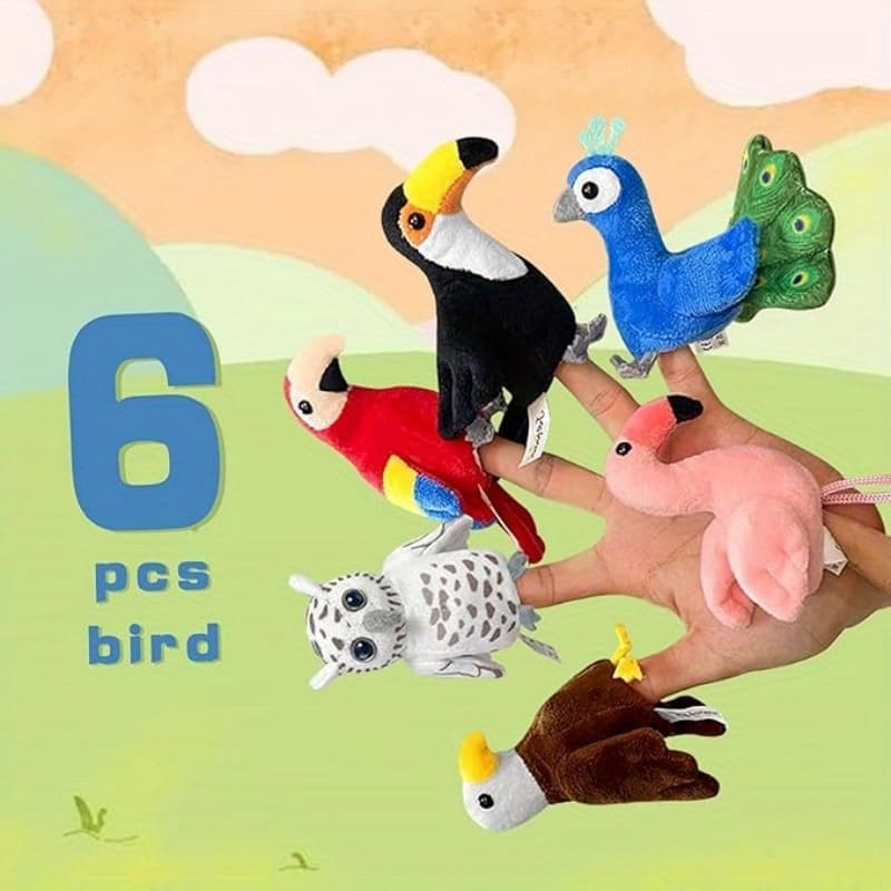 TEMU 6pcs Bird Finger Puppets Set, Cute Animal Puppet For Role-playing Mini Hand Puppets Suitable For Kids, Bird Animal Puppets For , Realistic Finger Puppet For Toddlers