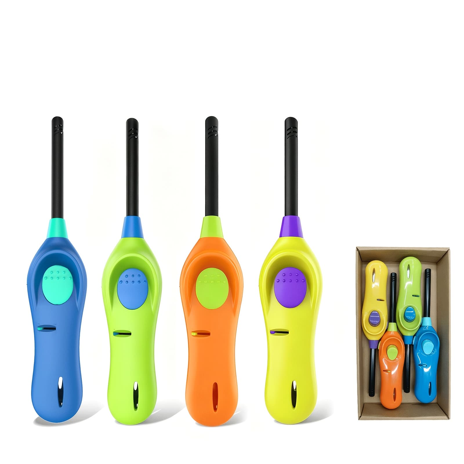 TEMU Outdoor Windproof Lighter, 4pack Long Flame Barbecue Lighter, Gas Window, Reusable For , Adjustable Flame Size, Outdoor Barbecue, Camping Tool, Comes With User Manual (excluding Fuel)