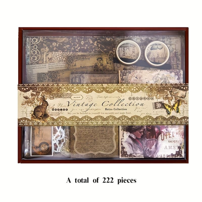 TEMU 222pcs/box Scrapbooking Supplies, Retro Gift Set, The Theme , A Set Of Stickers, Notes, And Material Papers, Junk Journaling Supplies, -yourself Or Gift-making