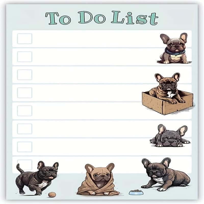 TEMU French Bulldog Puppy Sticky To-do List Notepad - Cute Dog Themed Memo Pad For French Mom, School Supplies | Gift For French Enthusiasts | 4" X 6" With 50 Pages, Cute Stationer