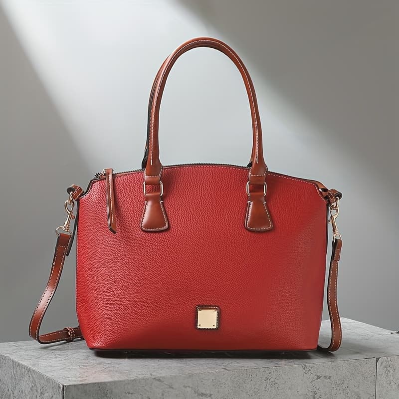 TEMU Top Handle Zipper Satchel, Fashion- Womens Textured Bag For , Vintage Western Handbag - Colorblock Design