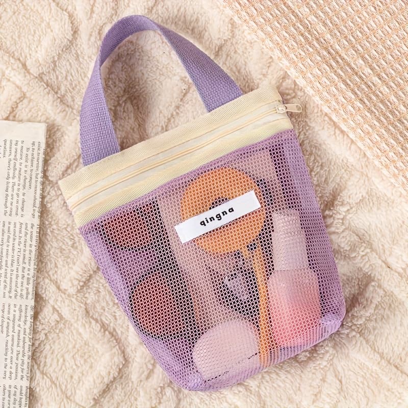 TEMU Portable Mesh Storage Bag, Multi-compartment Design, Transparent And , Suitable For Cosmetic Product Storage, Lightweight And Practical, Essential For Travel