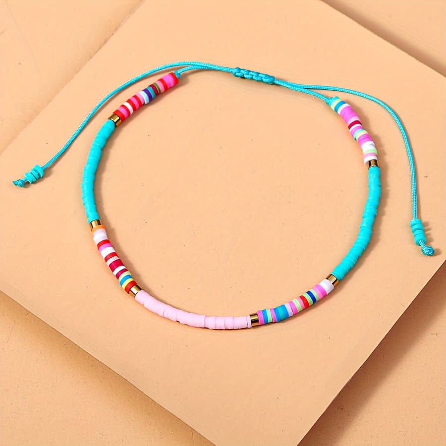 TEMU 1 Piece Bohemia Colorful Braiding Rope Resin Beads Anklet For Women Girls