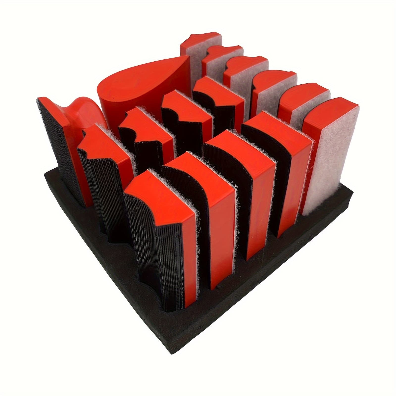 TEMU Hand Sanding Block Set Of 16, Interchangeable Assorted Contoured Profile Sanding Pad Kit, Hook And Loop Abrasive Sanding Chassis For Sand Wood Furniture, And Crafts, Red