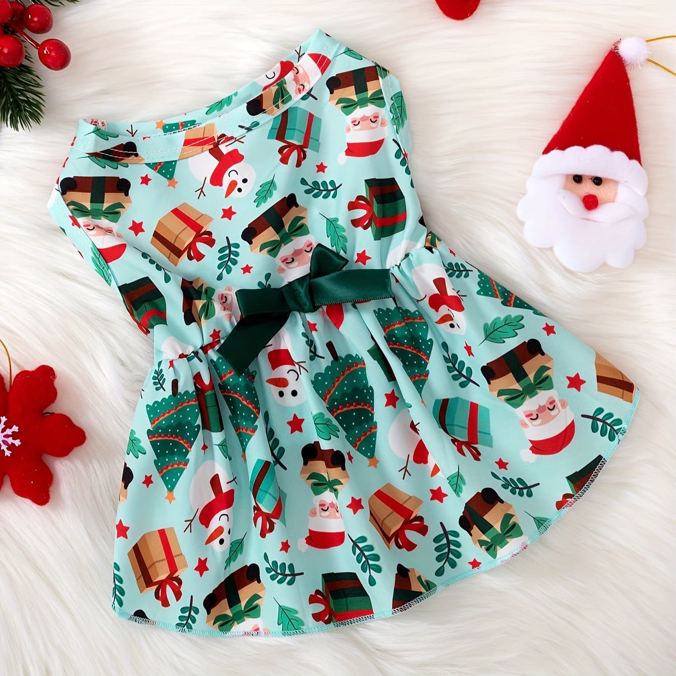 TEMU Cute Santa Claus Festive Atmosphere Dress New Lightweight Soft Breathable Pet Skirt