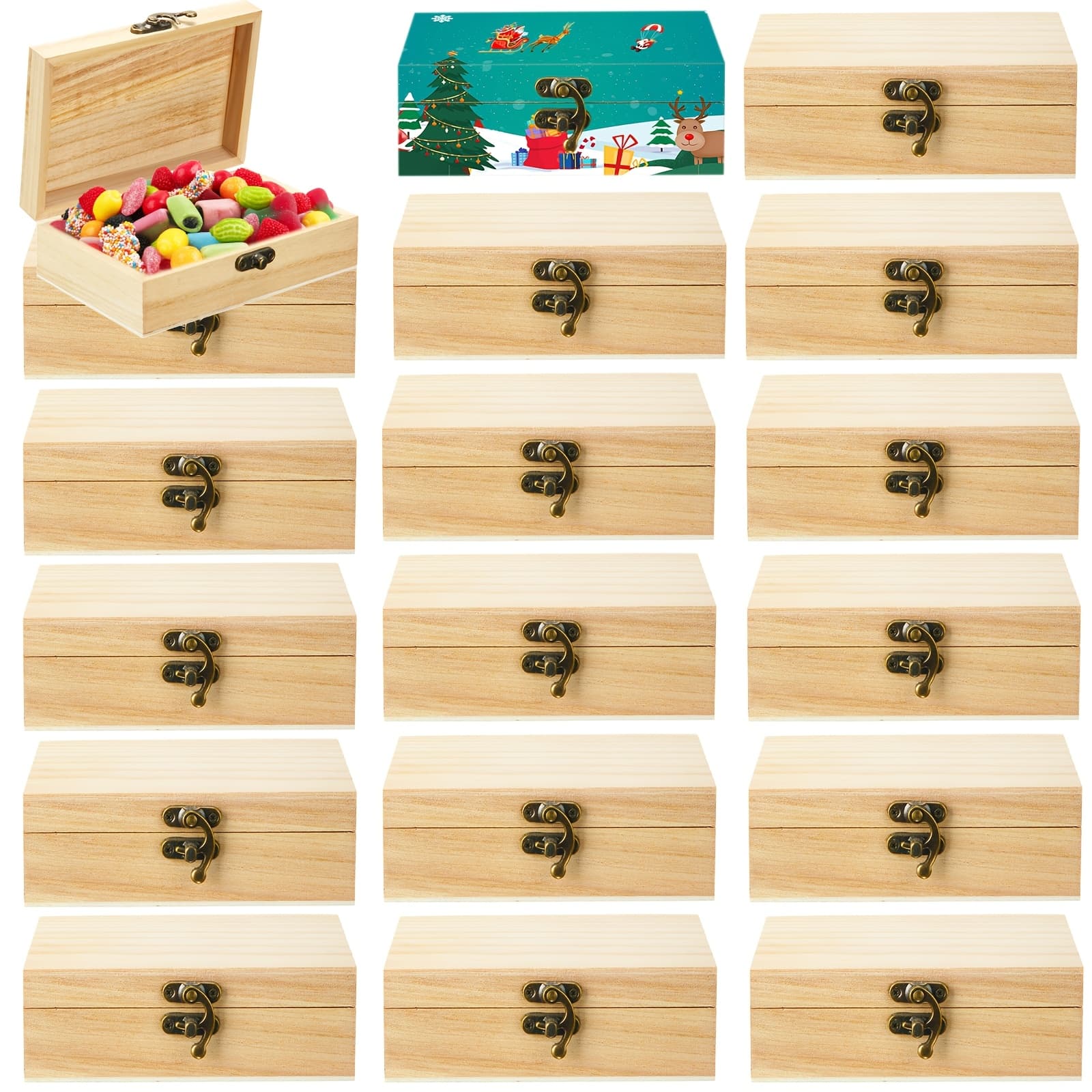 TEMU Set Of 18 Unpainted Wooden Boxes With Hinged Lids, Ideal For Crafts, Jewelry Storage, Or Projects, Jewelry Boxes