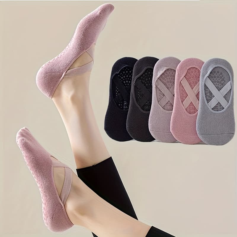 TEMU 5 Pairs Of Women's Socks Boat Socks Short Tube Yoga Socks Fitness Silicone Anti Slip Dance Indoor Socks