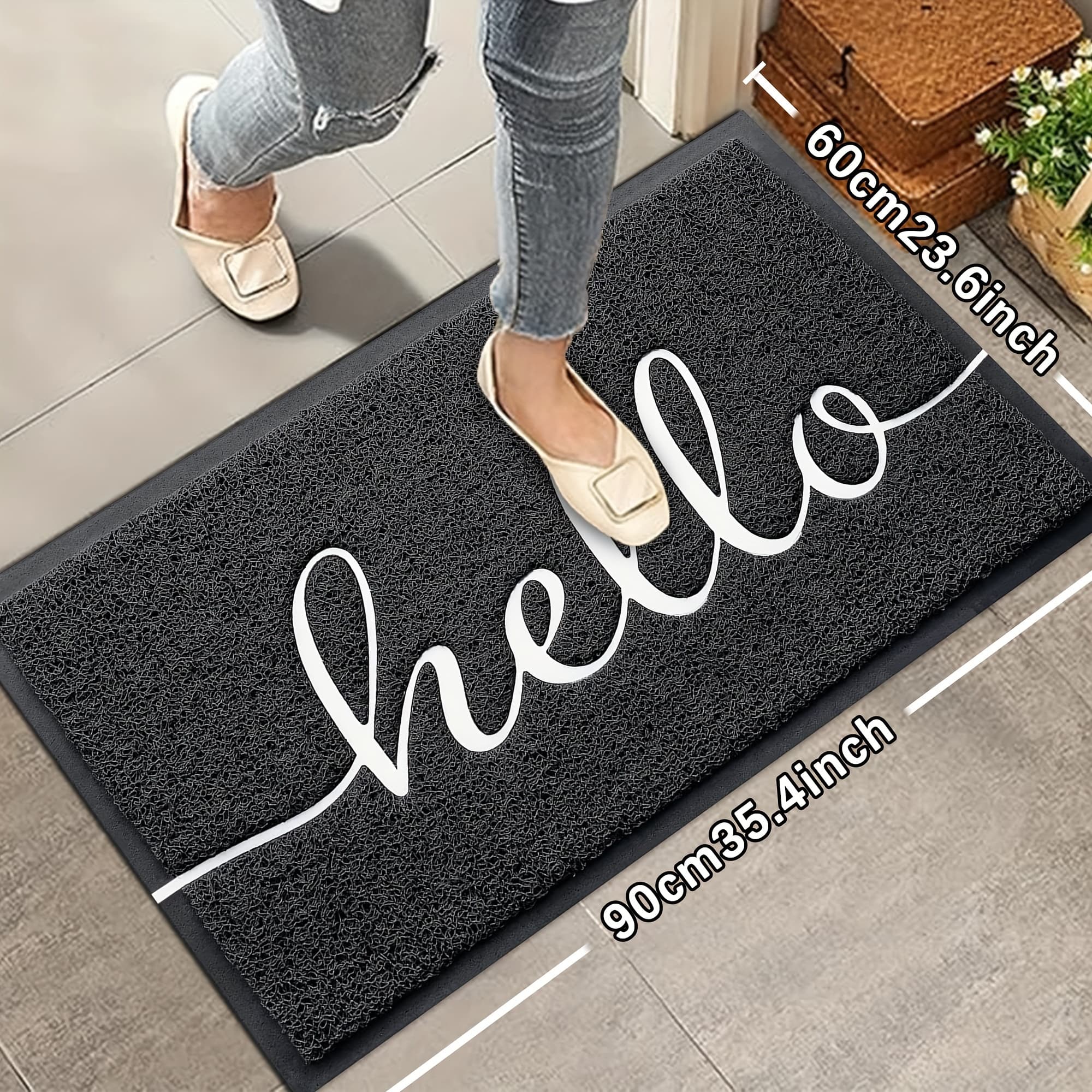TEMU 1pc Nordic Style Letter Outdoor Entrance Door Pvc Wire Ring Mat Anti-slip Floor Mat Indoor Bathroom Anti-slip Mat