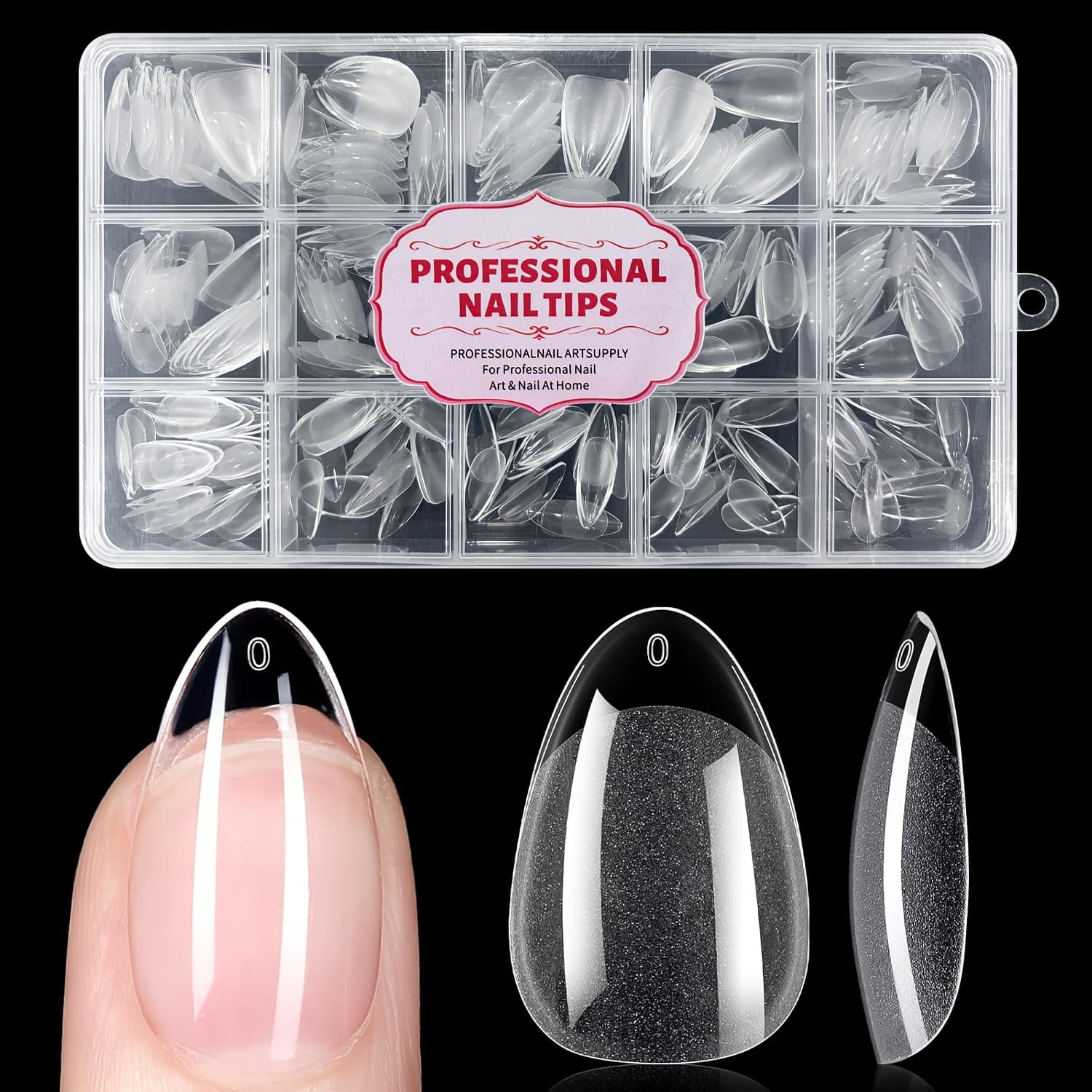 TEMU 450pcs Short Almond Shape Nail Tips, Pre-shaped Acrylic Nail Tips, Semi-matte Full Coverage Nail Tips, Clear -on Fake Nails For Nail Extensions, , Home Diy, 15 Sizes