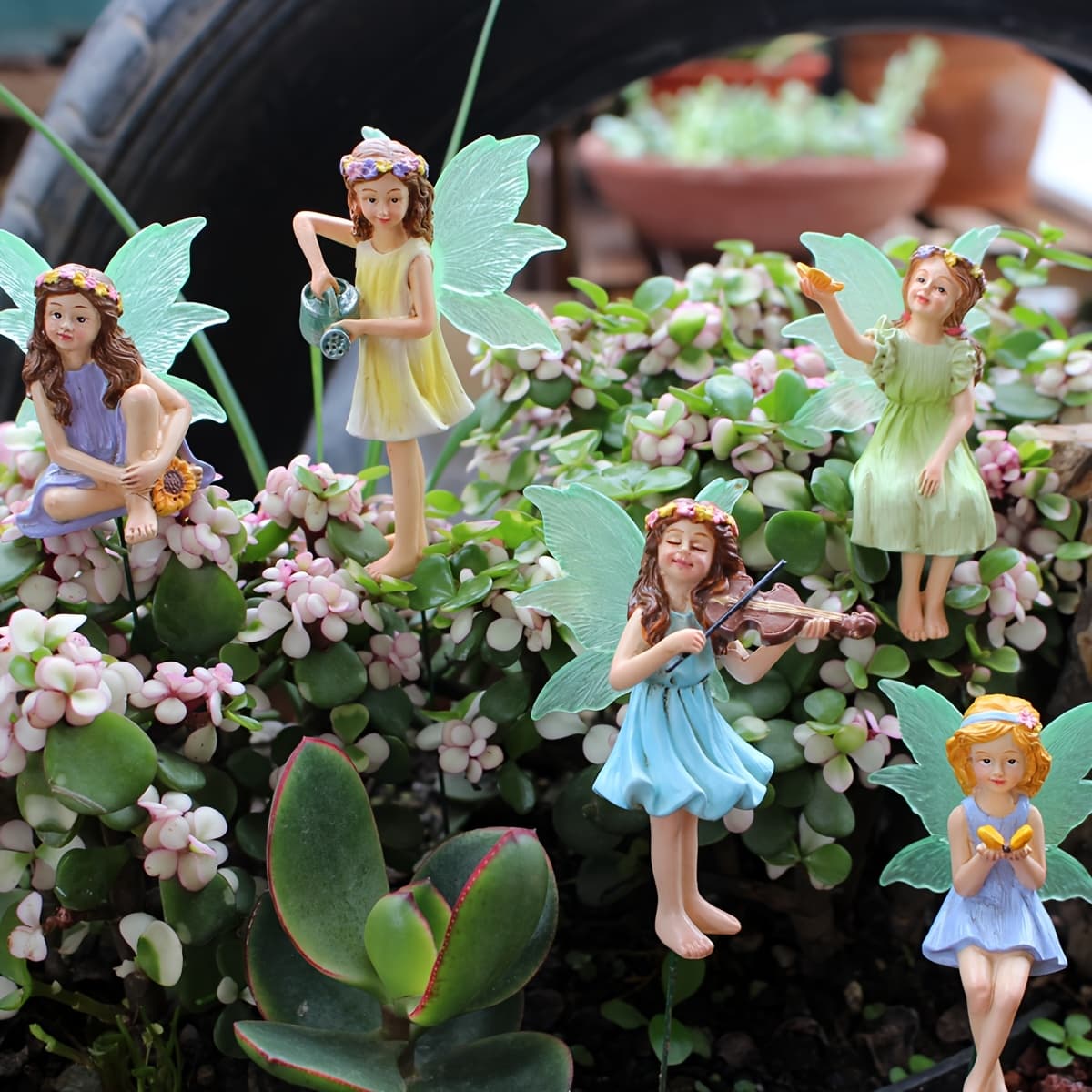 TEMU 5pcs Colorful Posture Flower Elf Outdoor Statue Ornaments, Versatile Flower Fairy Resin For Spring Festival Atmosphere, Backyard Shrub Balcony, Living Room Bonsai Cute Decoration