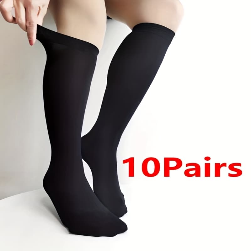 TEMU 10-pair Mid-calf To Thigh-high Women's Stockings, Spring-summer-autumn Calf Socks, Plus-size Knee-high Socks, Super Stretchy, Suitable For Xs-xxxl Plus Sizes