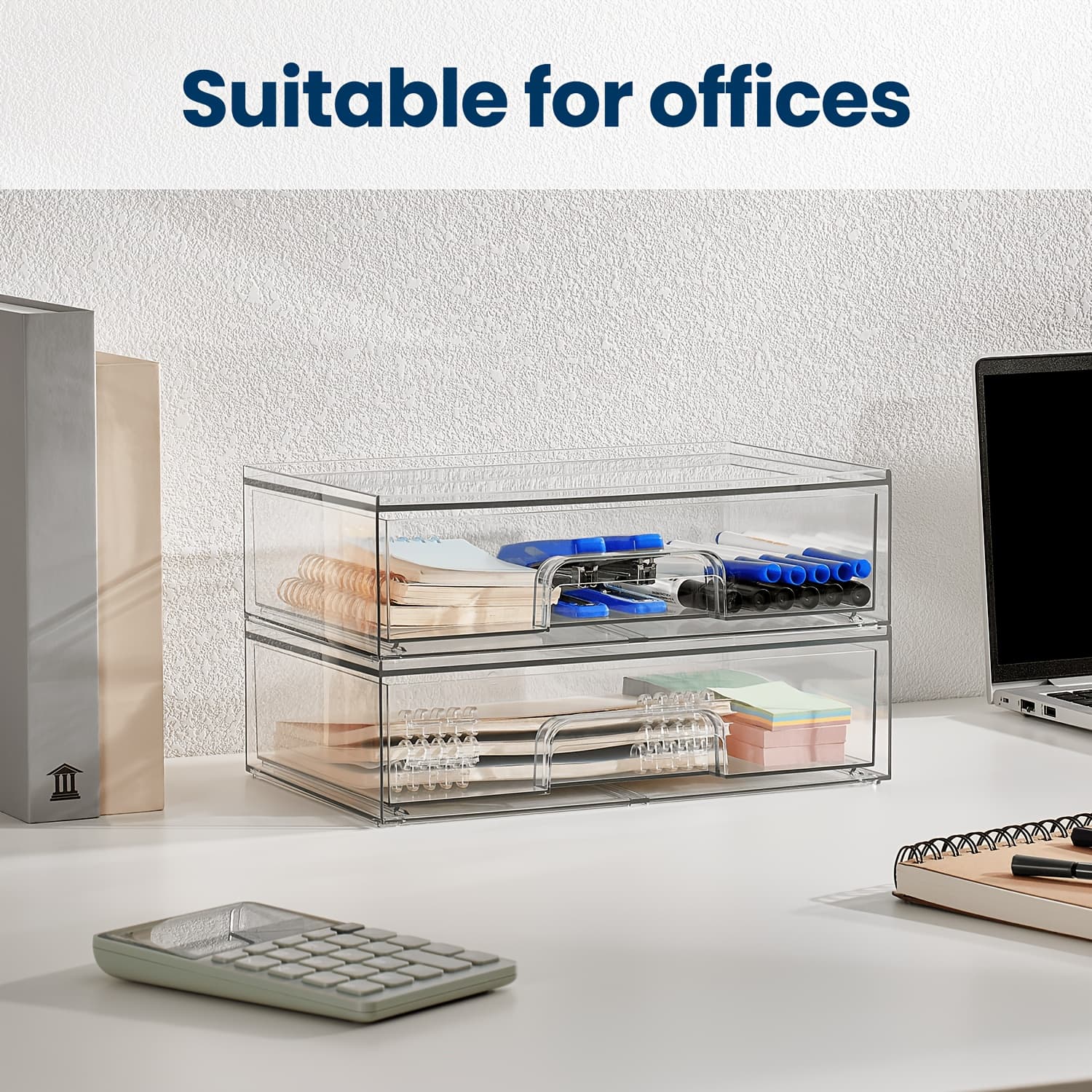 TEMU 7.5"d X 12.1"w X 3.5"h Table And Drawer Storage, 2-pack Clear Stackable Storage Drawers, Acrylic Plastic Organizers Bins, Ideal For Desk Organization, Desk & Drawer Organizer For Home Storage