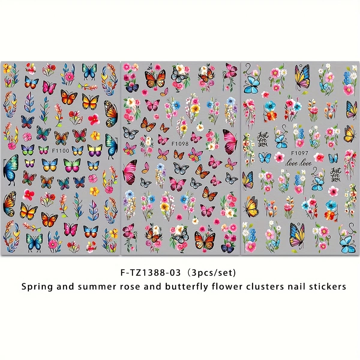 TEMU 3 Sets Spring Flower Cluster Nail Stickers - Self-adhesive Disposable Nail Decals With Floral & Designs, Vibrant Colors For Women's Nail Art, Manicure Additions