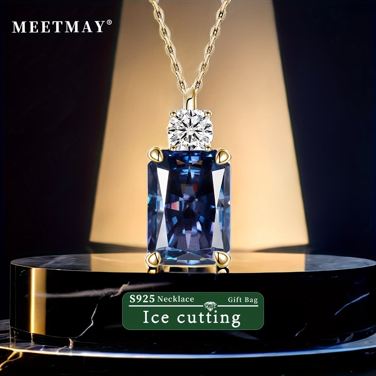 TEMU 7-carat Tanzanite Square, 8*10 Perfume Bottle Necklace 925 -cut High-carbon Pendant